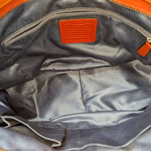 Coach orange/blue/tan tote with front twist lock. GUC! - Picture 4 of 7